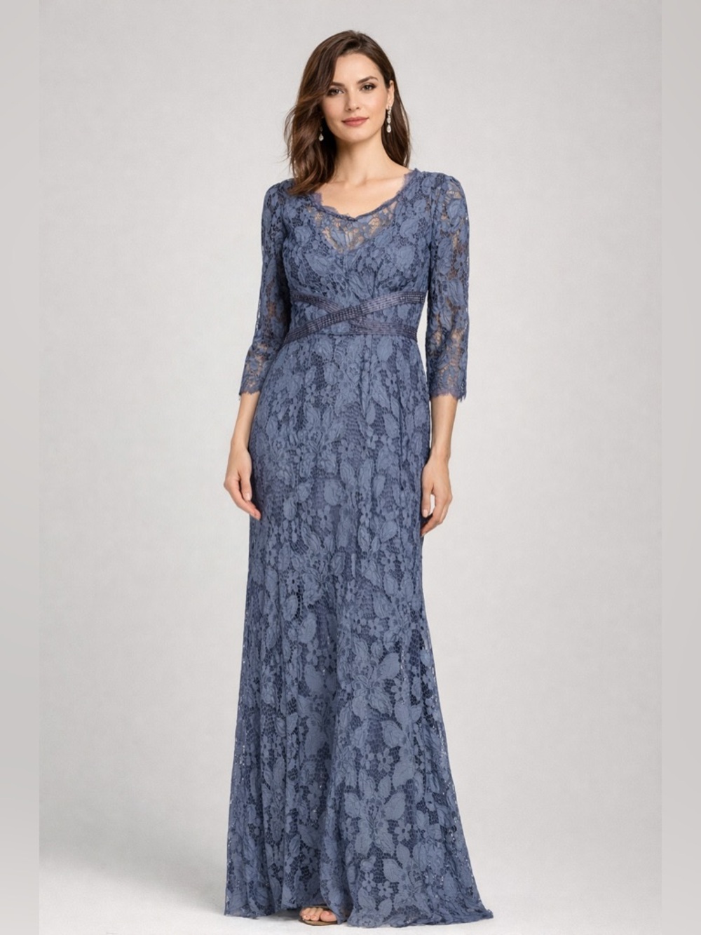 Adrianna Papell Blue Lace Gown Size 2 NWT Formal Evening Dress GALA MOB modest